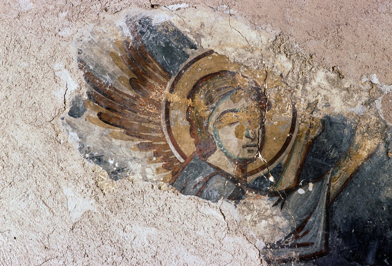 Anděl, freska v byzantském kostele Agios Georgios, Apodoulou, Kréta, Řecko (foto) od J.B. and Brown J. Rowbotham