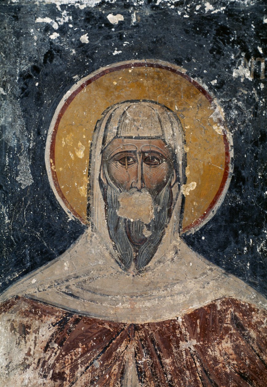 Apoštol, freska v byzantském kostele svatých apoštolů v Agora v Aténách, Řecko od J.B. and Brown J. Rowbotham