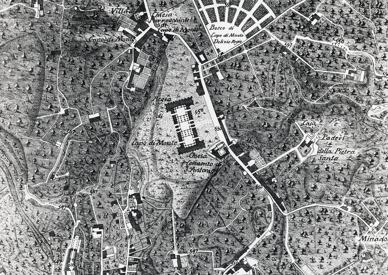 Mapa města Neapole s Capodimontem, detail z mapy Duke Of Noja od J.B. and Brown J. Rowbotham