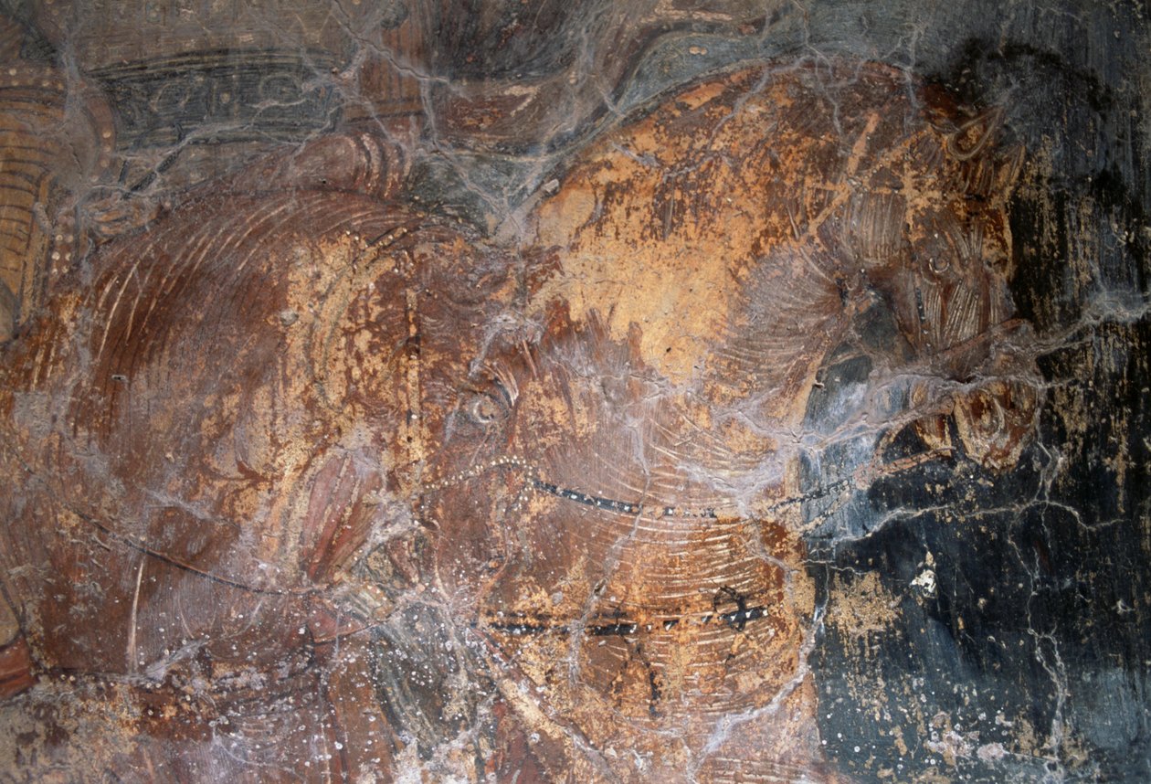 Kůň, detail z fresky v kostele Agios Georgios, Komitades, Kréta, Řecko (foto) od J.B. and Brown J. Rowbotham