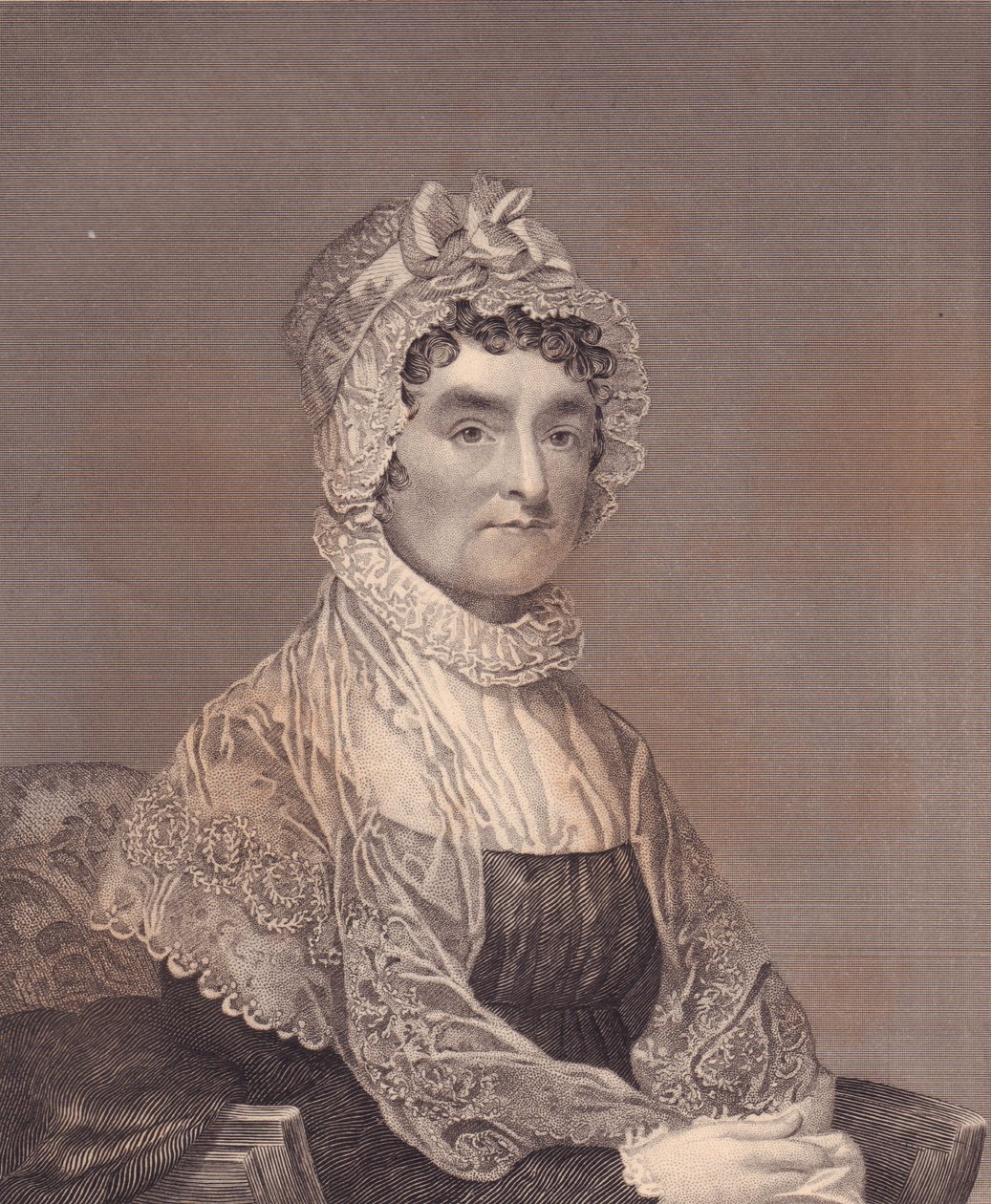 Portrét Abigail Adamsové (1744-1818), manželky amerického prezidenta Johna Adamse, rytina G Stuarta a F E Jonese od J.B. and Brown J. Rowbotham