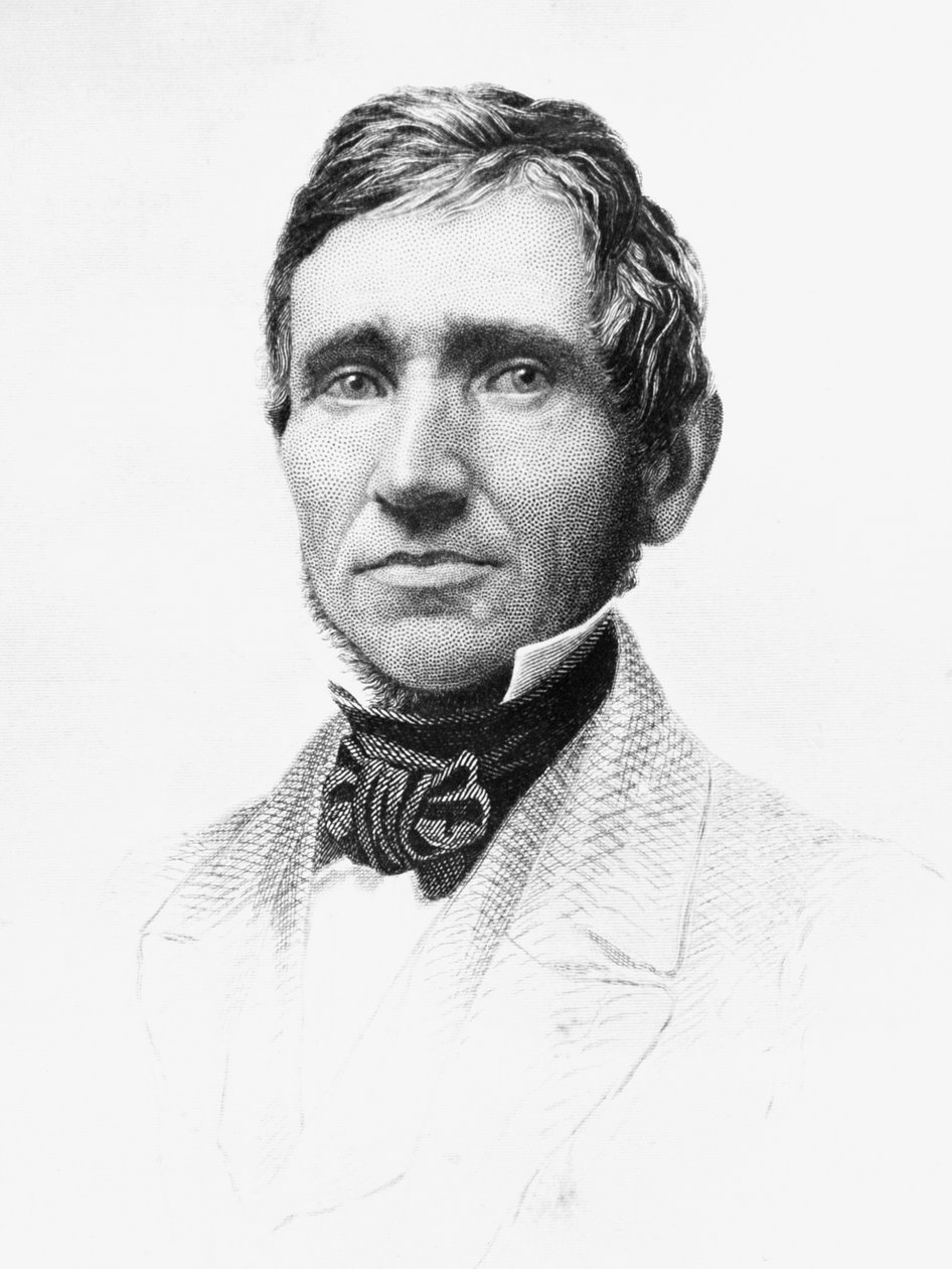 Portrét Charlese Goodyeara (1800-1860), amerického chemika samouka a vynálezce, který vyvinul vulkanizovanou pryž, rytina od J.B. and Brown J. Rowbotham