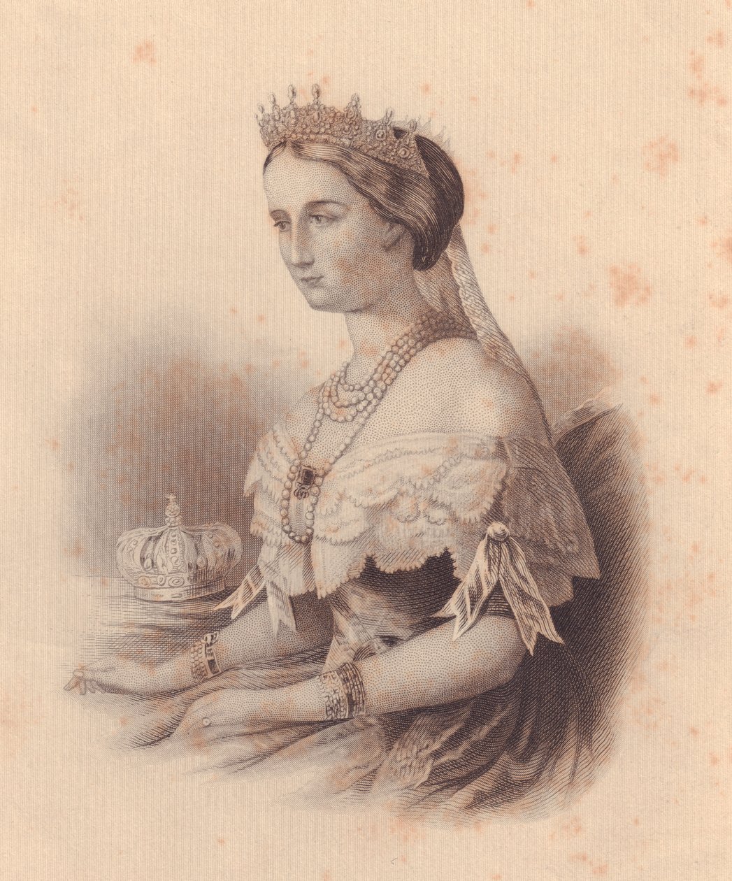Portrét Eugenie de Montijo de Guzman (1826-1920), francouzské císařovny, manželky Napoleona III Bonaparte, rytina W Wellstood, z dámského úložiště, Spojené státy americké, cca 1870 od J.B. and Brown J. Rowbotham