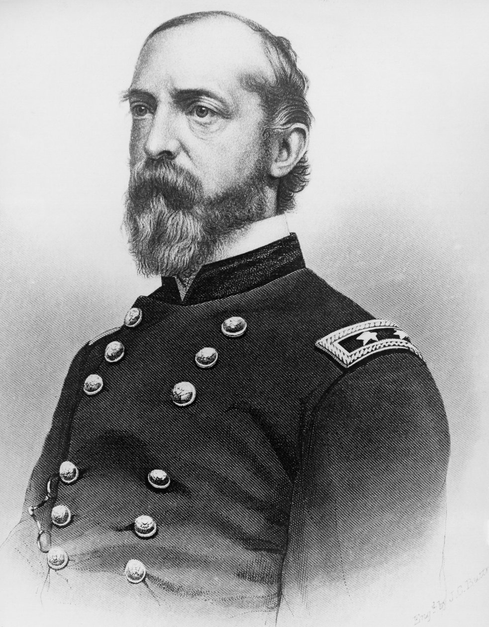 Portrét George Gordona Meadea (1815-1872), armádního generála a stavebního inženýra Spojených států, který sehrál klíčovou roli v americké občanské válce porážkou Konfederační armády u Gettysburgu, rytina za fotografií od J.B. and Brown J. Rowbotham