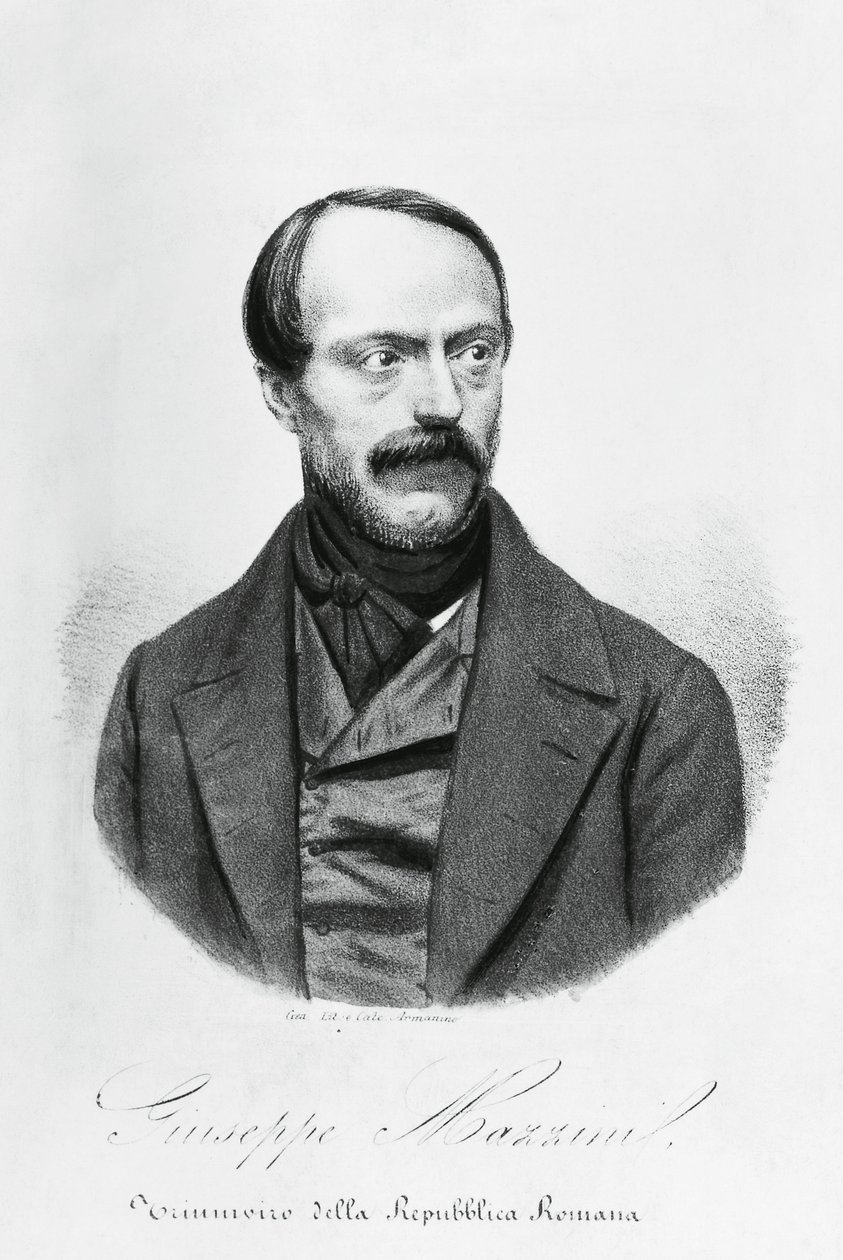 Portrét Giuseppe Mazzini (1805-1872), italský vlastenec, politik, filozof a novinář, rytina od J.B. and Brown J. Rowbotham