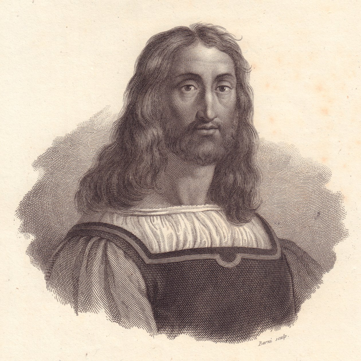 Portrét italského rytce Marcantonia Raimondiho (1480-1534), mědirytina od Barniho z malby Raffaella Sanzia od J.B. and Brown J. Rowbotham