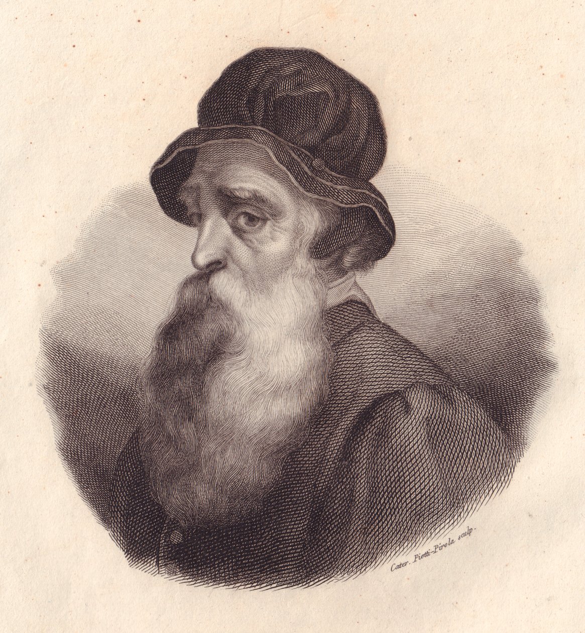 Portrét italského sochaře a zlatníka Benvenuta Celliniho (1500-1571), mědirytina od Caterina Piotti-Pirola z malby Giorgia Vasariho od J.B. and Brown J. Rowbotham