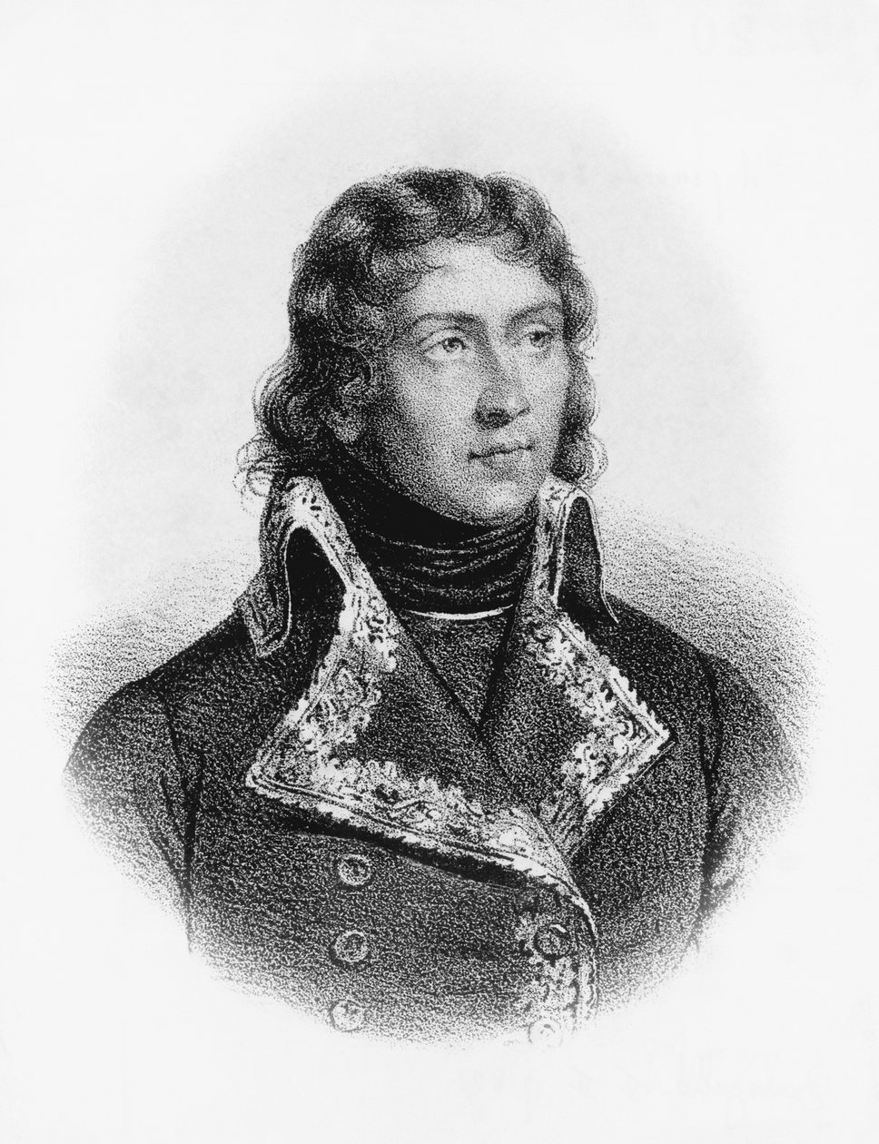Portrét Louis-Charles-Antoine Desaix de Veygoux (1768-1800), francouzský vojenský hrdina, který vedl síly v německých, egyptských a italských kampaních francouzských revolučních válek, rytina od J.B. and Brown J. Rowbotham