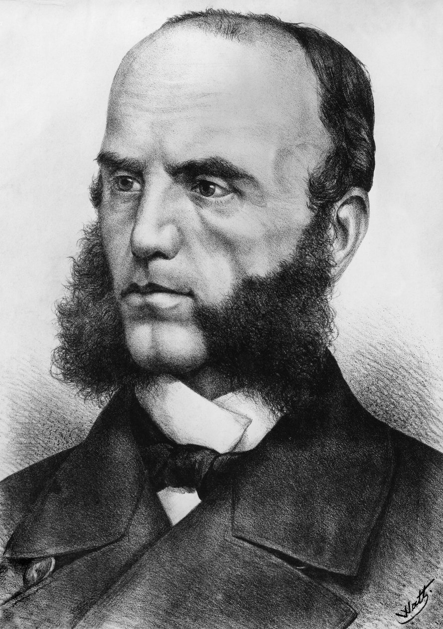 Portrét Wilhelma von Tegetthoffa (1827-1871), rakouského admirála, velel námořním silám během druhé Šlesvickové války v roce 1864 a rakousko-pruské války v roce 1866, rytina podle kresby Watta od J.B. and Brown J. Rowbotham