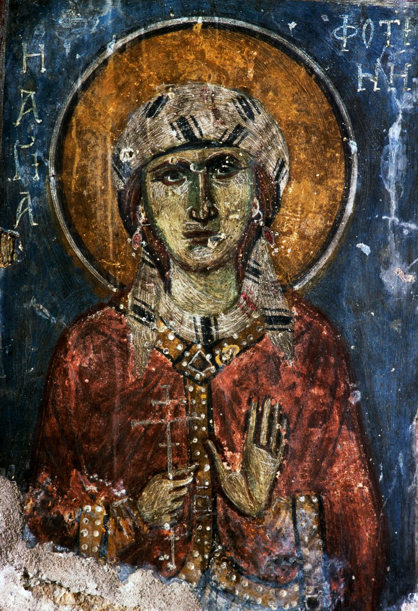 Svatý, freska v byzantském kostele Agios Georgios Sfakiotis, Diavaide, Kréta, Řecko (foto) od J.B. and Brown J. Rowbotham