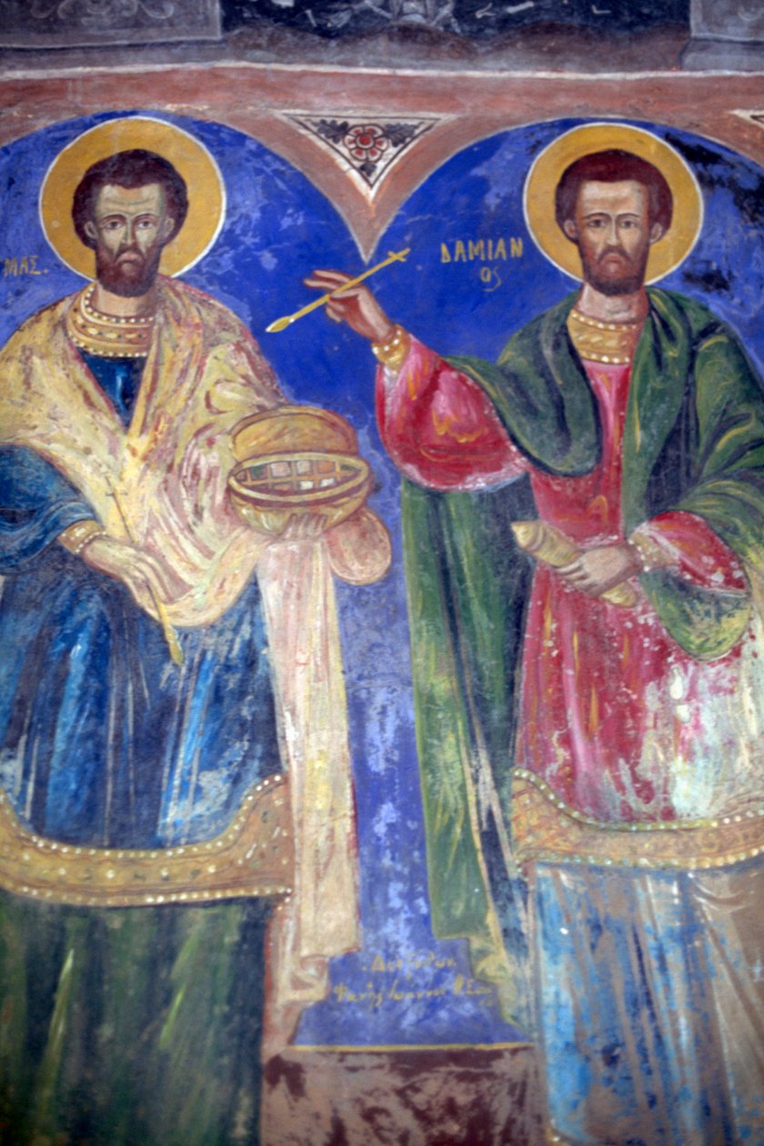 Svatí Kosmas a Damián, klášter Megalo Sotiris, ostrov Symi, Řecko (foto) od J.B. and Brown J. Rowbotham