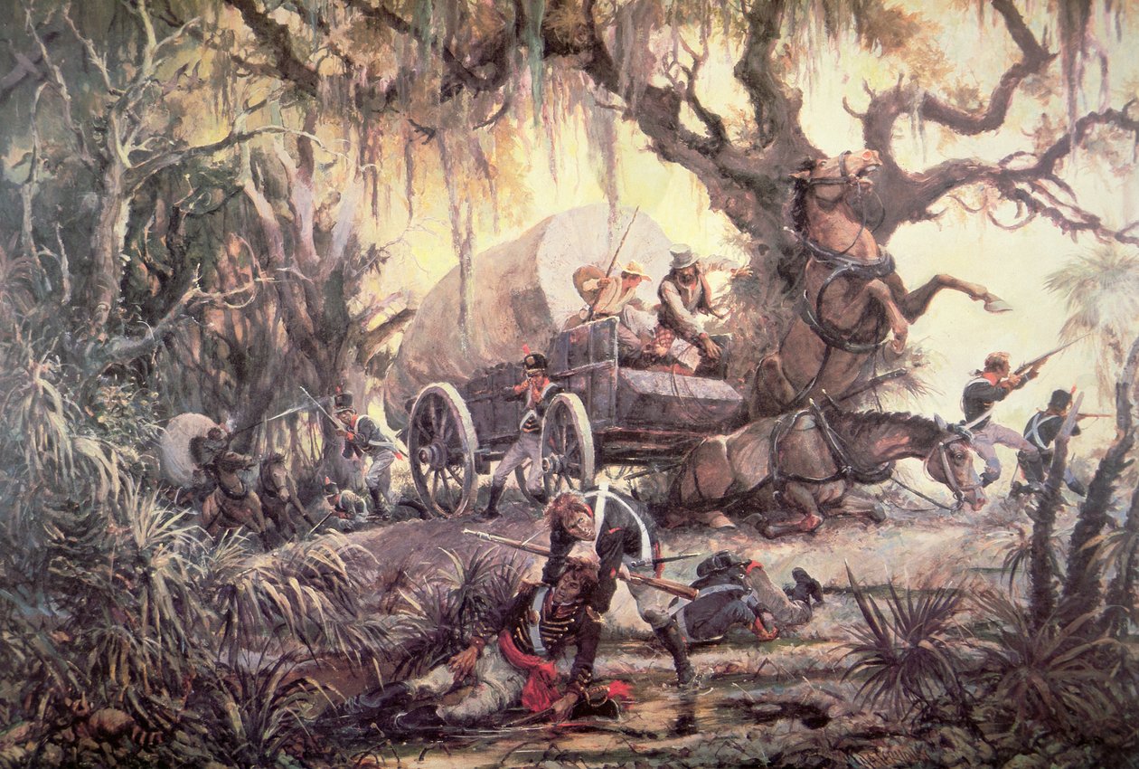 Seminolští indiáni přepadli zásobovací vůz americké námořní pěchoty od J.B. and Brown J. Rowbotham