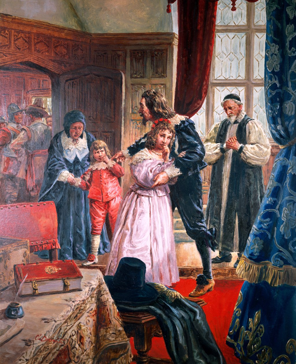 Karel I. - (1600-49) Král mučedník se loučí se svými dětmi (kvaš na papíře) od C.L. Doughty