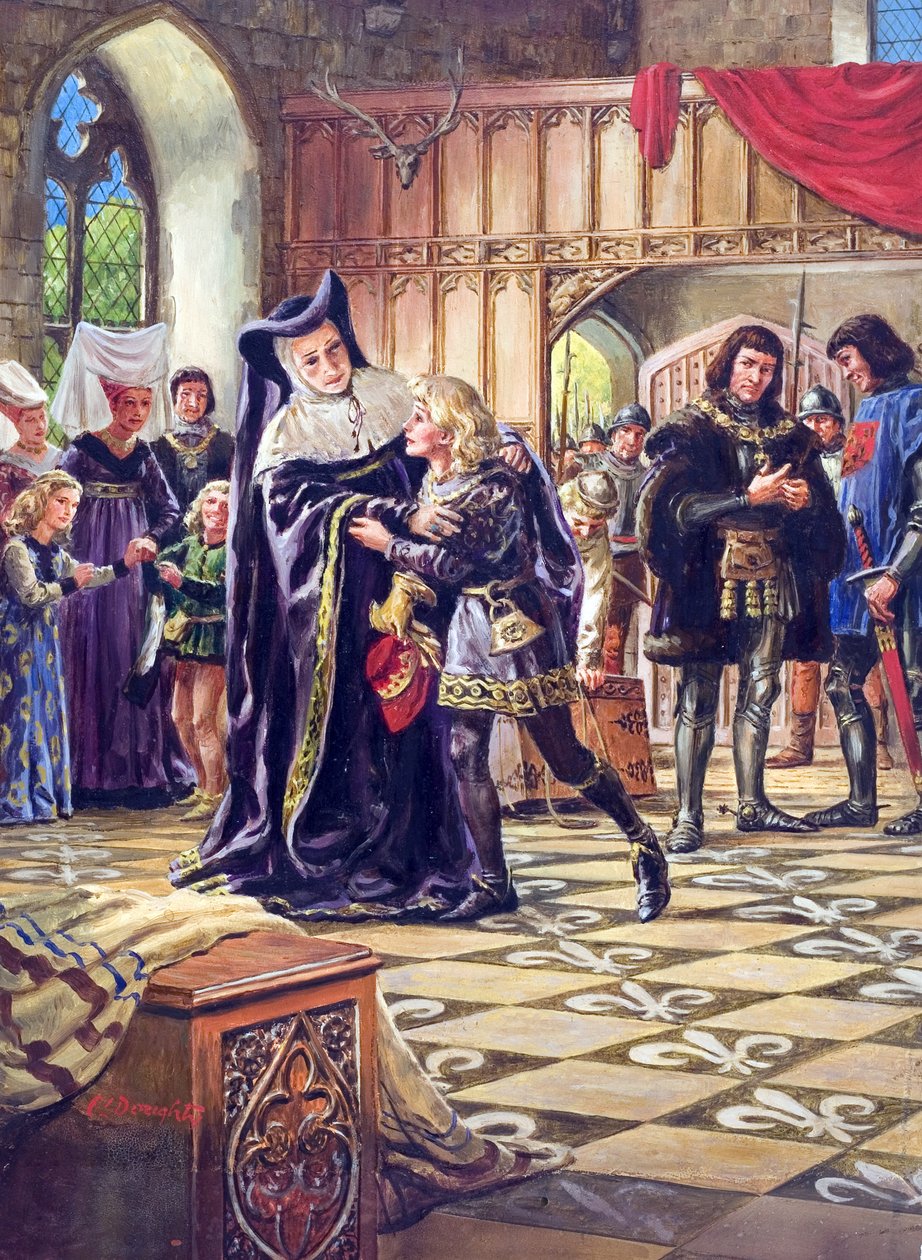 Eduard V. (1470-83) při předávání vévodovi z Gloucesteru (1452-85) (kvaš na papíře) od C.L. Doughty