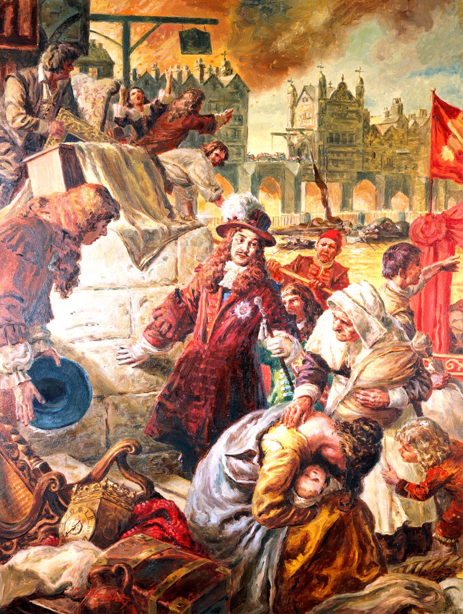 Král Karel II (1630-1685) Velký požár Londýna od C.L. Doughty