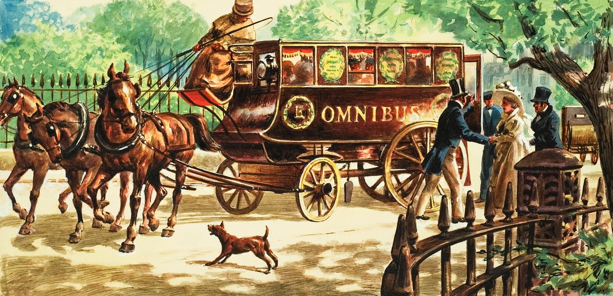 První londýnské autobusy tažené koňmi od C.L. Doughty