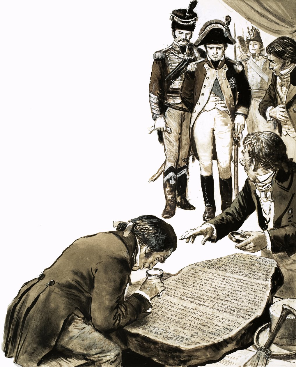 Napoleon přivedl učence, aby rozluštili tajemství starověkých jazyků Rosettského kamene. od C.L. Doughty