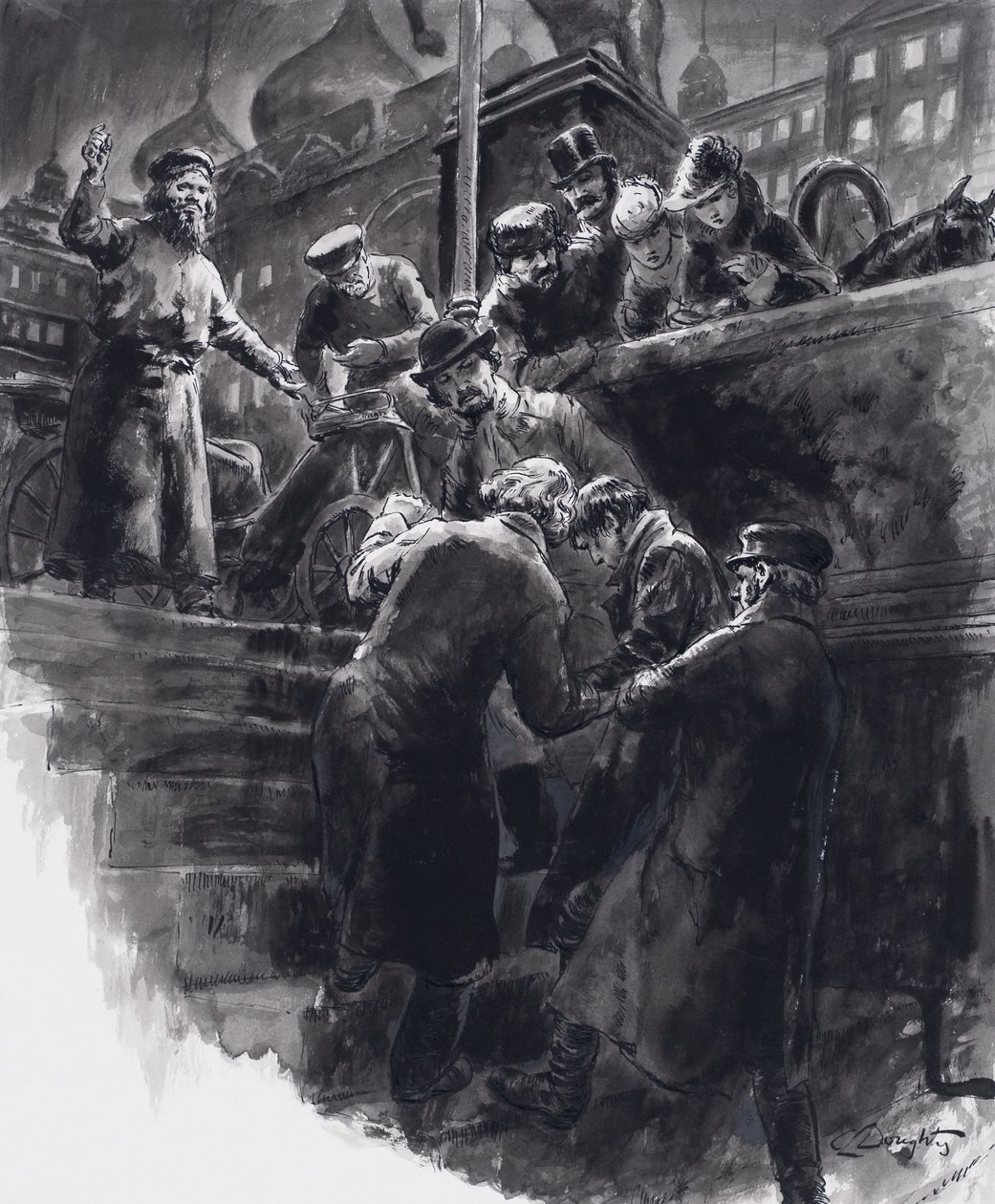 Čajkovského pokus o sebevraždu (kvaš na papíře) od C.L. Doughty