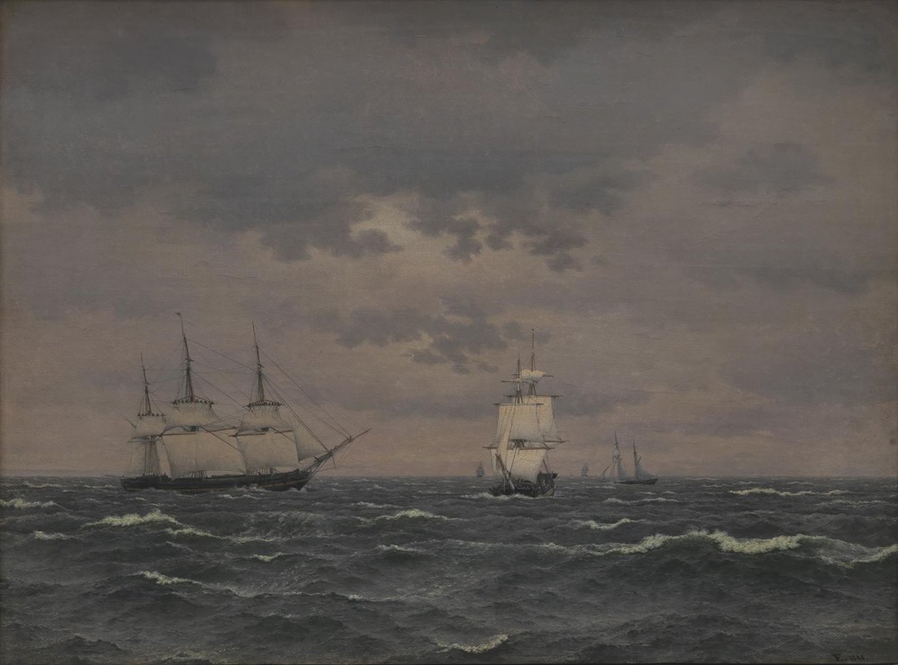 Korveta Reefing se plaví v osvěžujícím větru a některé další lodě od Christoffer Wilhelm Eckersberg