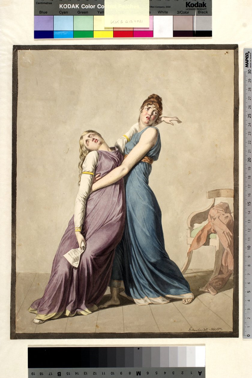 Žena podporuje jinou ženu, která při čtení dopisu omdlela od Christoffer Wilhelm Eckersberg