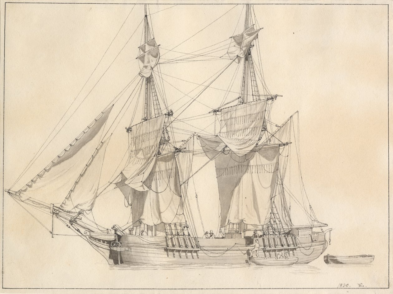 Brig suší plachty od Christoffer Wilhelm Eckersberg
