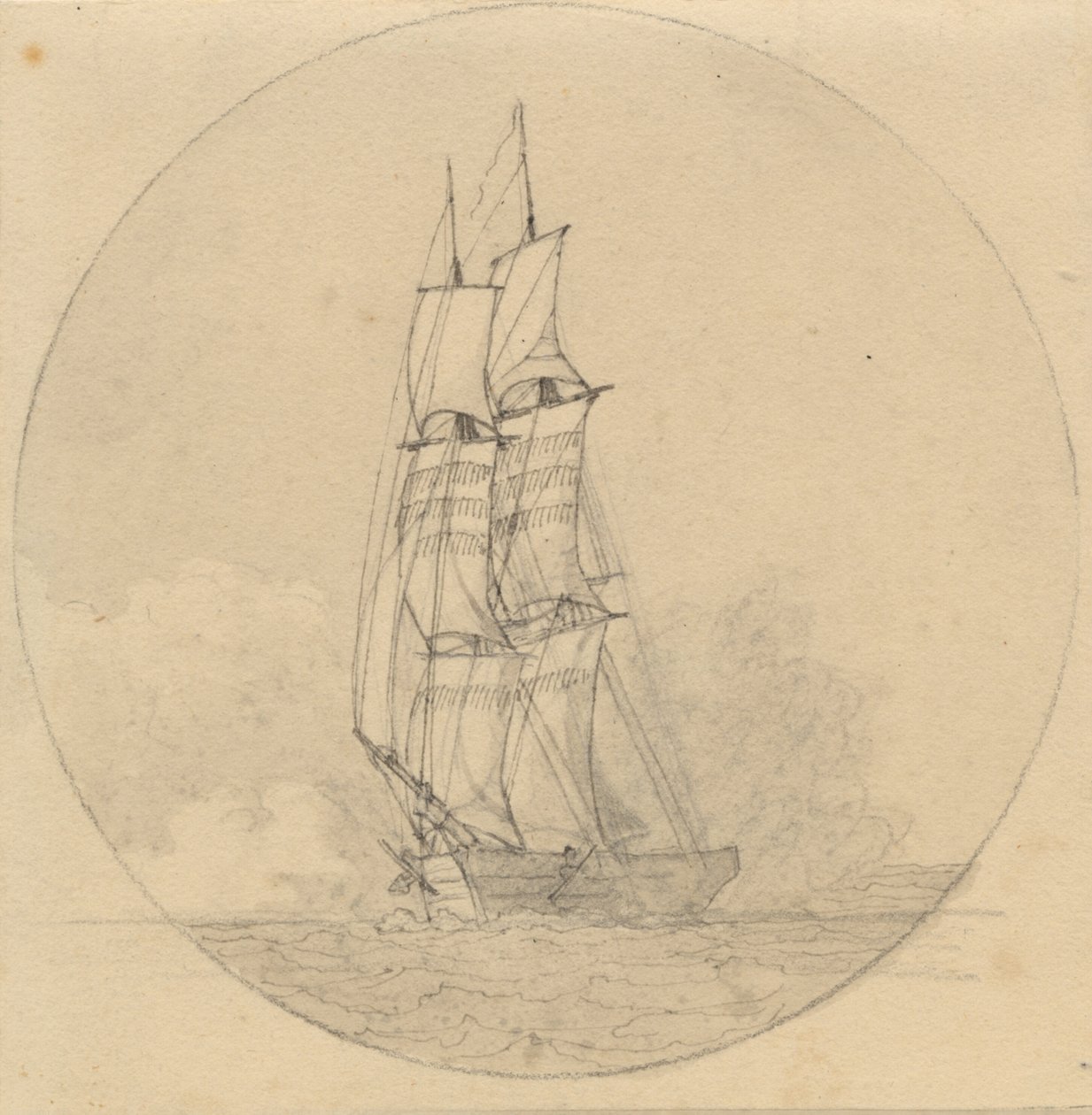 Briga pod plachtou při pohledu zepředu. od Christoffer Wilhelm Eckersberg
