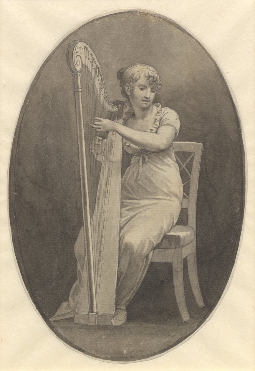 Dáma hrající na harfu od Christoffer Wilhelm Eckersberg