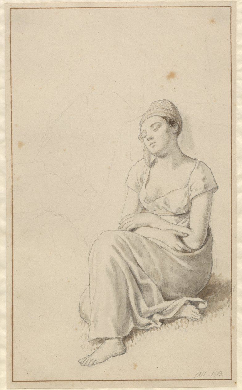 Žena opřená o kamenný blok a spící. od Christoffer Wilhelm Eckersberg