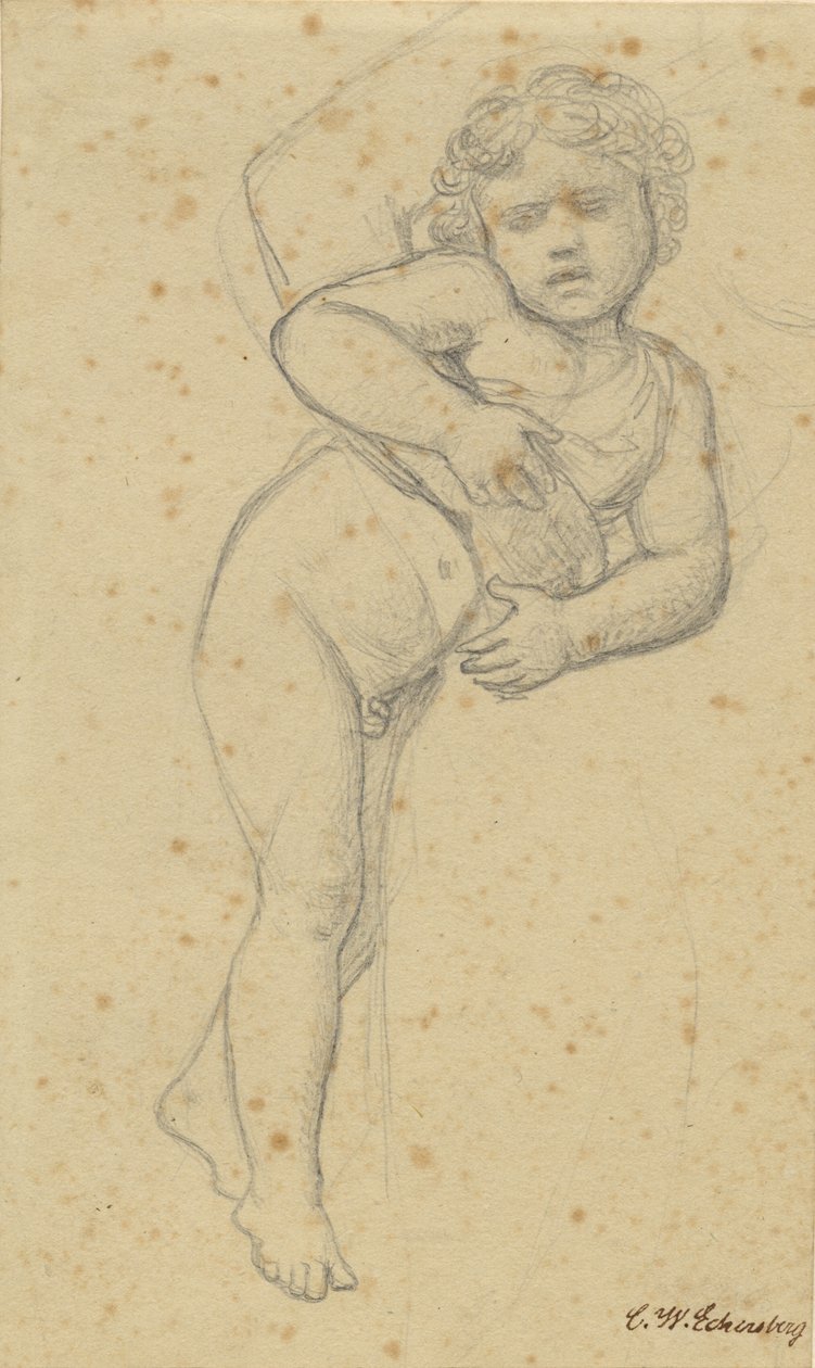Nahý chlapec se opírá o koleno své matky. od Christoffer Wilhelm Eckersberg