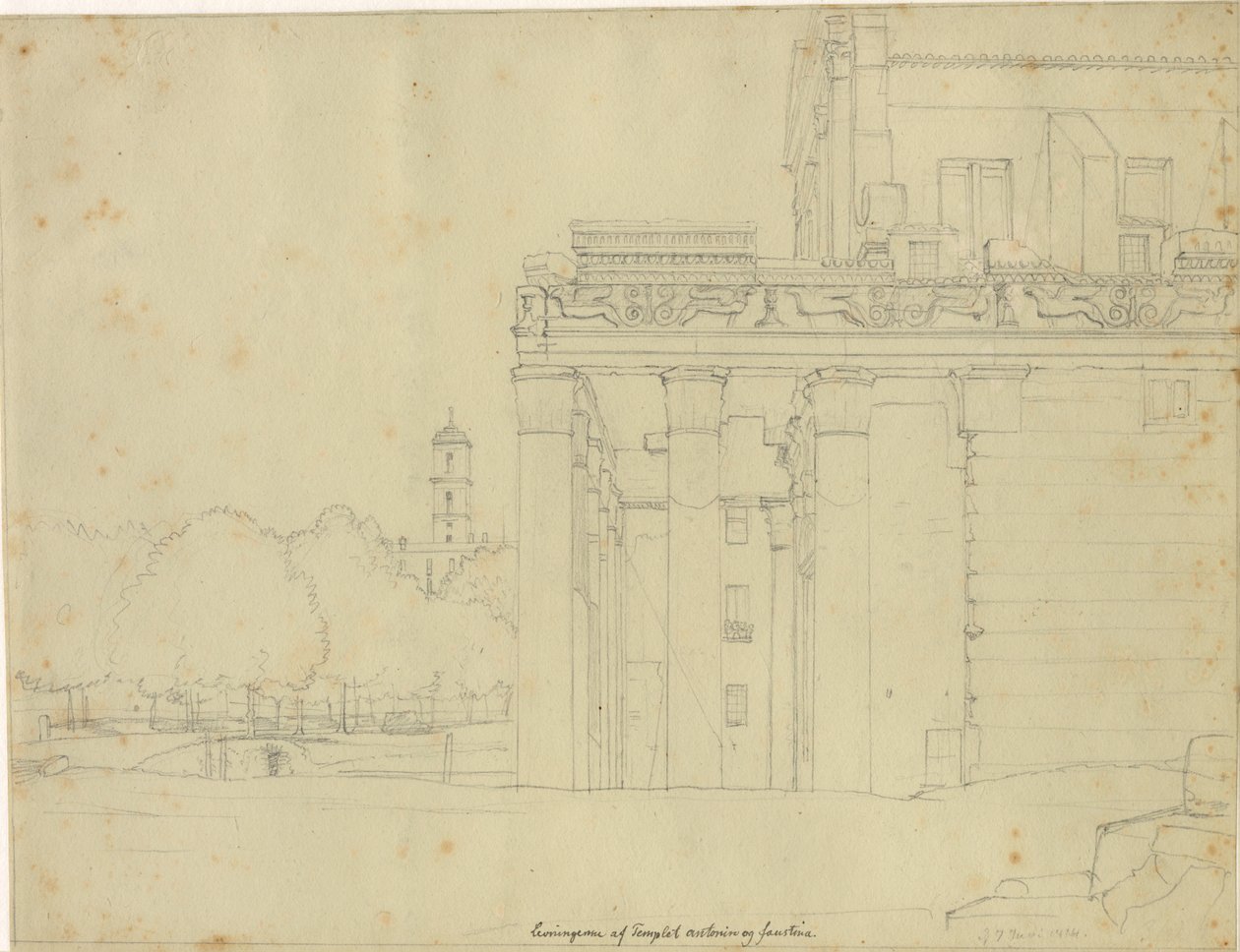 Část Via Sacra, na Forum Romanum s chrámem Antonia a Faustiny a výhledem na Campidoglio, Řím od Christoffer Wilhelm Eckersberg