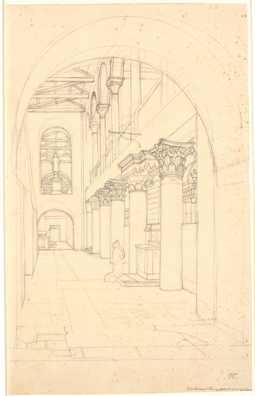 Et parts i kirken S. Lorenzo fuori le Mura, Rom od Christoffer Wilhelm Eckersberg