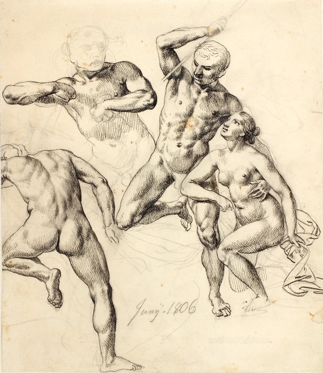 Figurové studie - tři muži a jedna žena od Christoffer Wilhelm Eckersberg