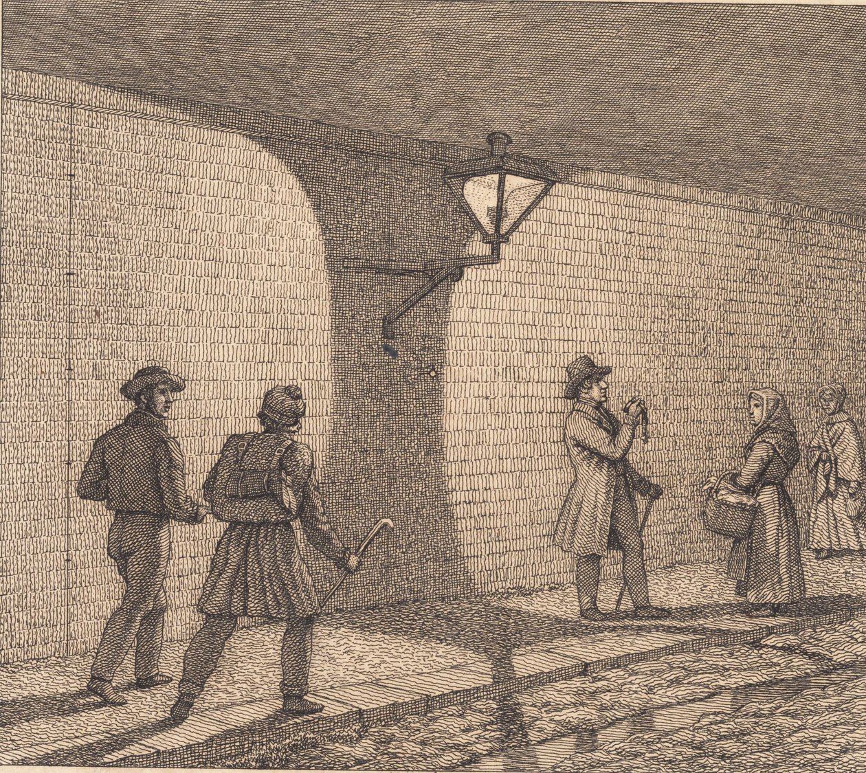 Pouliční scéna při světle lampy. Ilustrace pro "Lineární perspektiva", Deska VIII od Christoffer Wilhelm Eckersberg