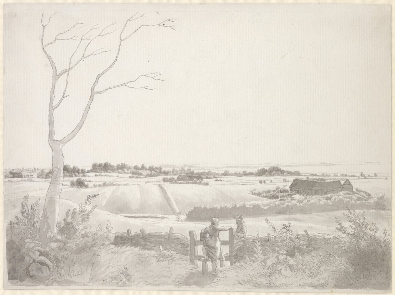 Krajina s rolnicí u kamene od Christoffer Wilhelm Eckersberg