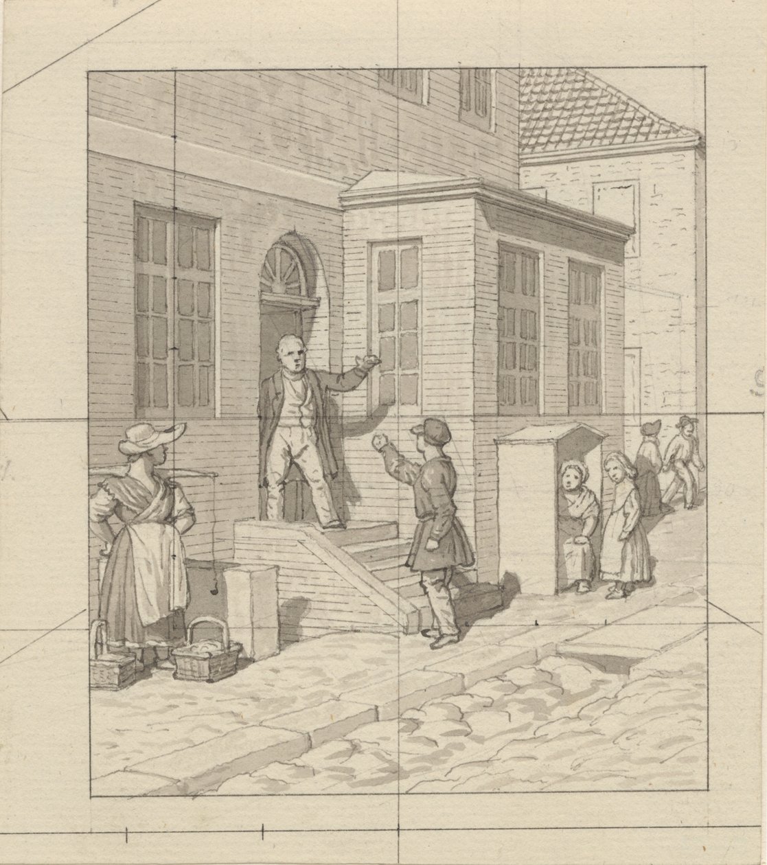 Lineární perspektiva, aplikovaná na umění malby - Deska VII, 2 - Argument na schodech ulice. od Christoffer Wilhelm Eckersberg