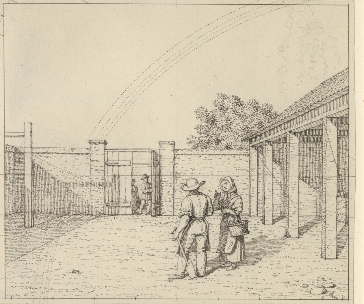 Lineární perspektiva aplikovaná na umění malby - Návrh pro nepoužitý Verze desky V,2 - Duha nad nádvořím. od Christoffer Wilhelm Eckersberg