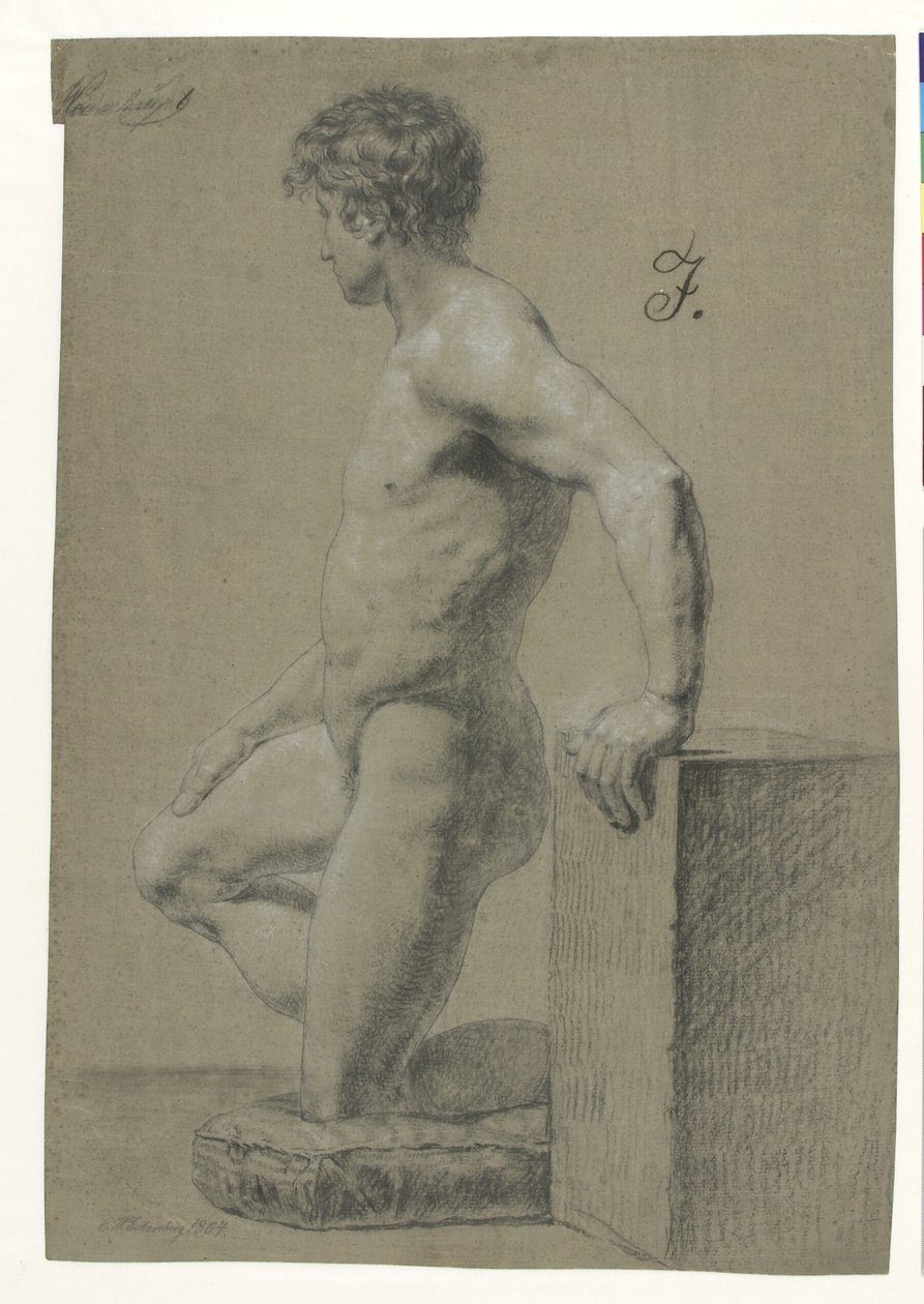 Mužský klečící model, profil vlevo od Christoffer Wilhelm Eckersberg