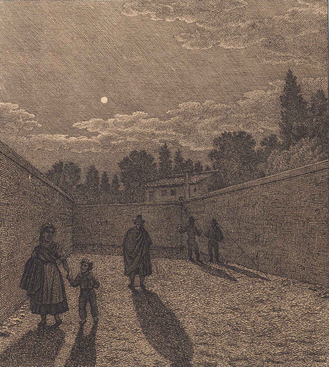 Měsíční svit nad silnicí. Ilustrace pro "Lineární perspektiva", Deska IV od Christoffer Wilhelm Eckersberg