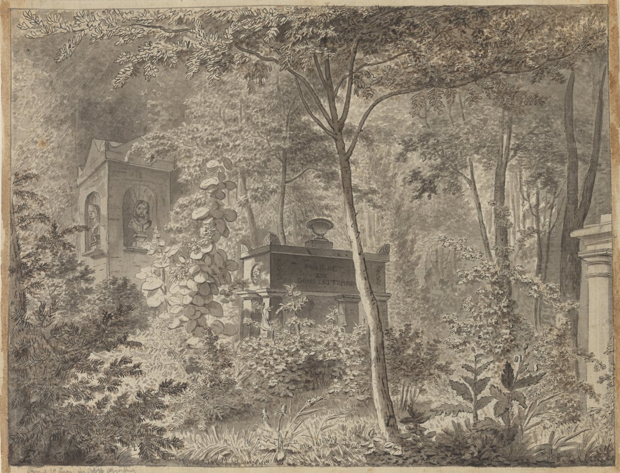 Molierův hrob v Jardin Elysée des Petits Augustins, Paříž 10. června (1811) od Christoffer Wilhelm Eckersberg