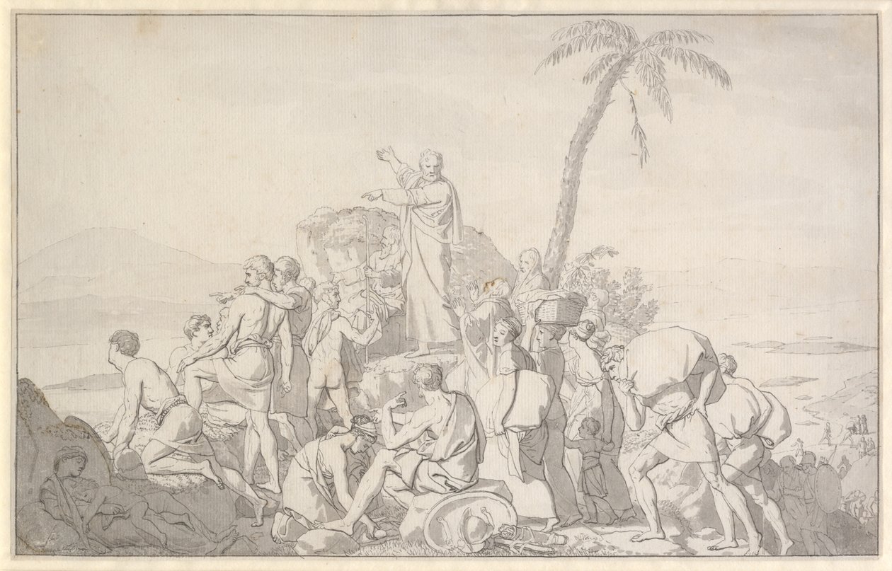 Mojžíš rozděluje vody a faraonova armáda je pohlcena od Christoffer Wilhelm Eckersberg