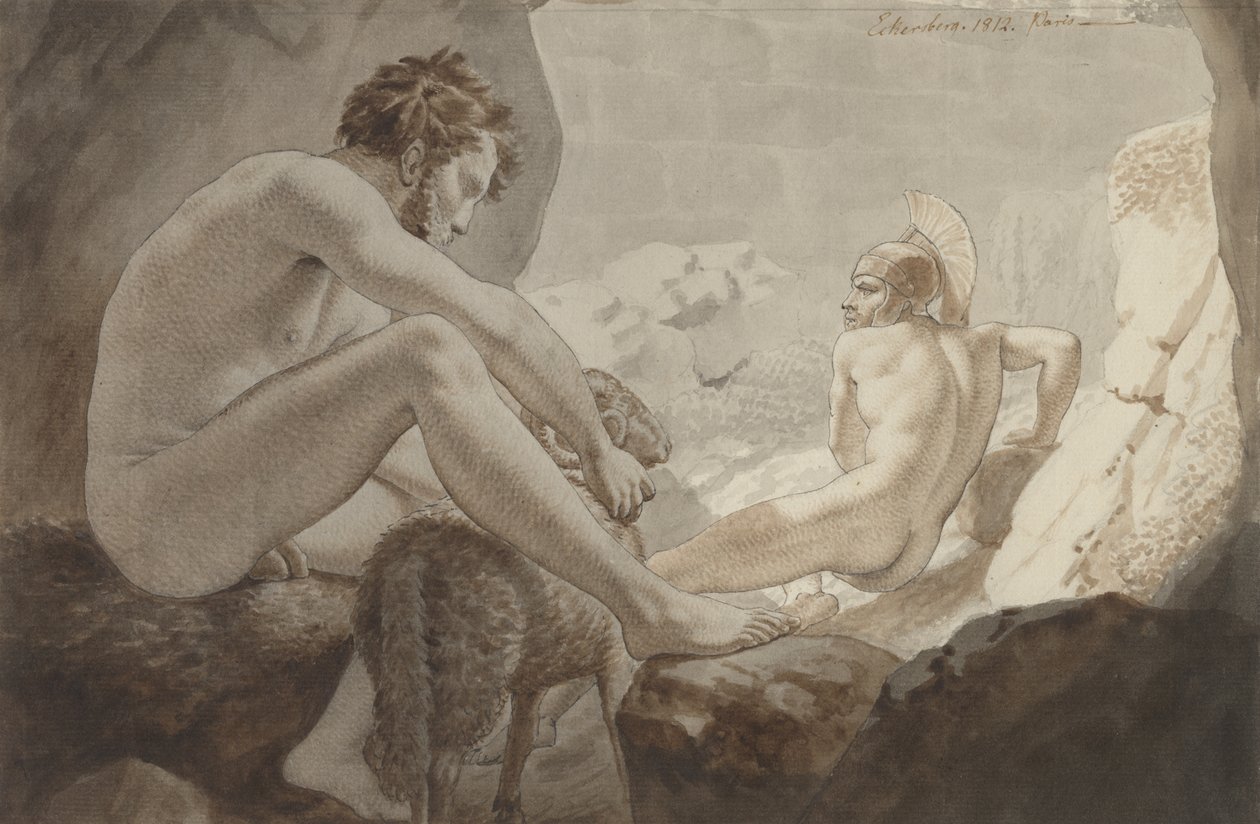 Odysseus prchá před Polyfémem od Christoffer Wilhelm Eckersberg