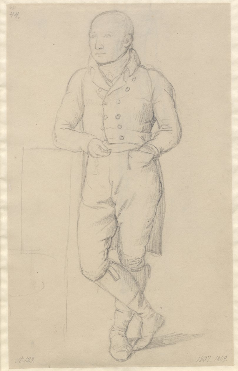 Portrét stojícího muže, nohy zkřížené, opřený o gauč od Christoffer Wilhelm Eckersberg