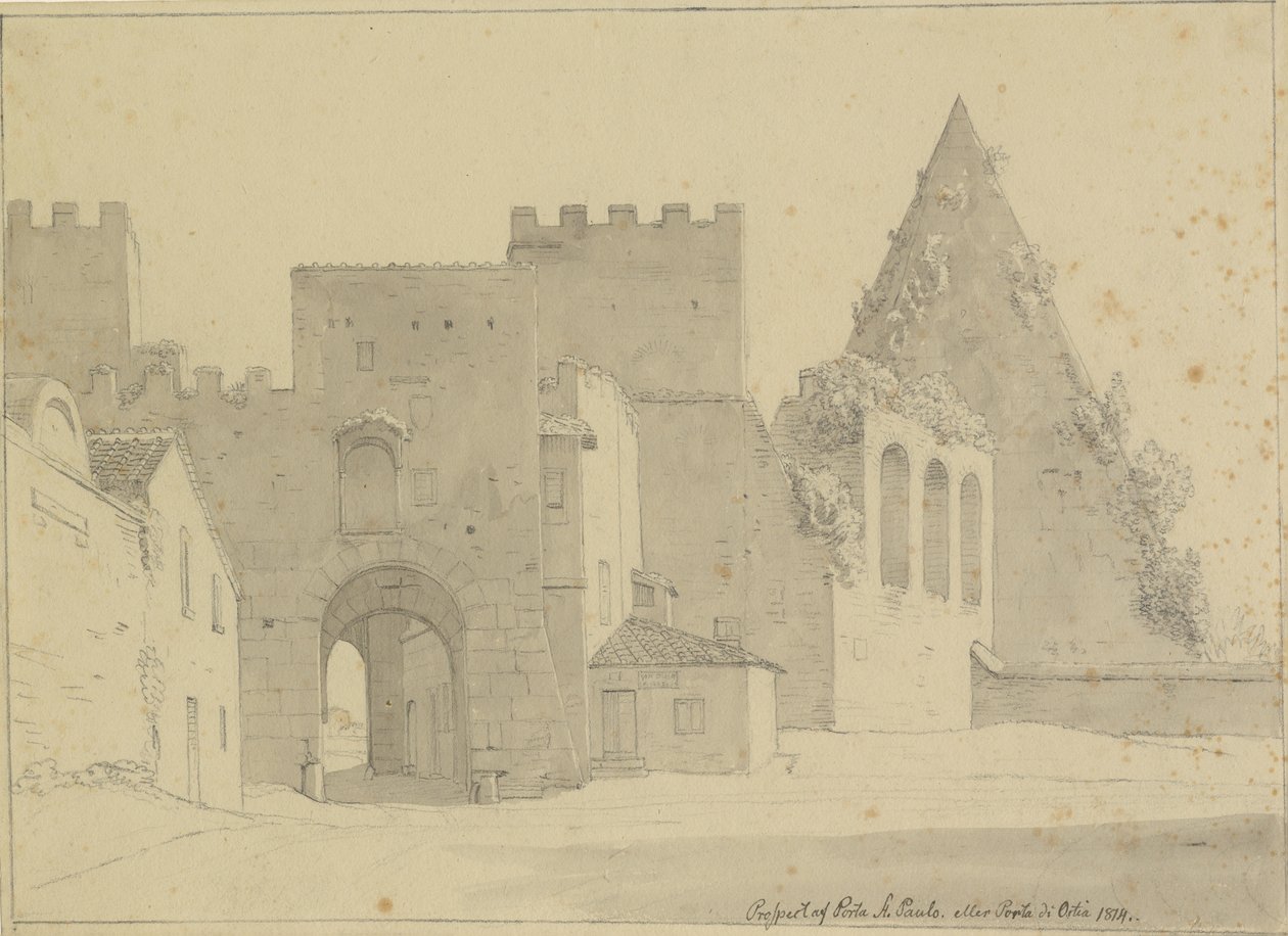 Vyhlídka Porta S. Paolo a Piramide di Caio Cestio při pohledu z městské strany, Řím. od Christoffer Wilhelm Eckersberg