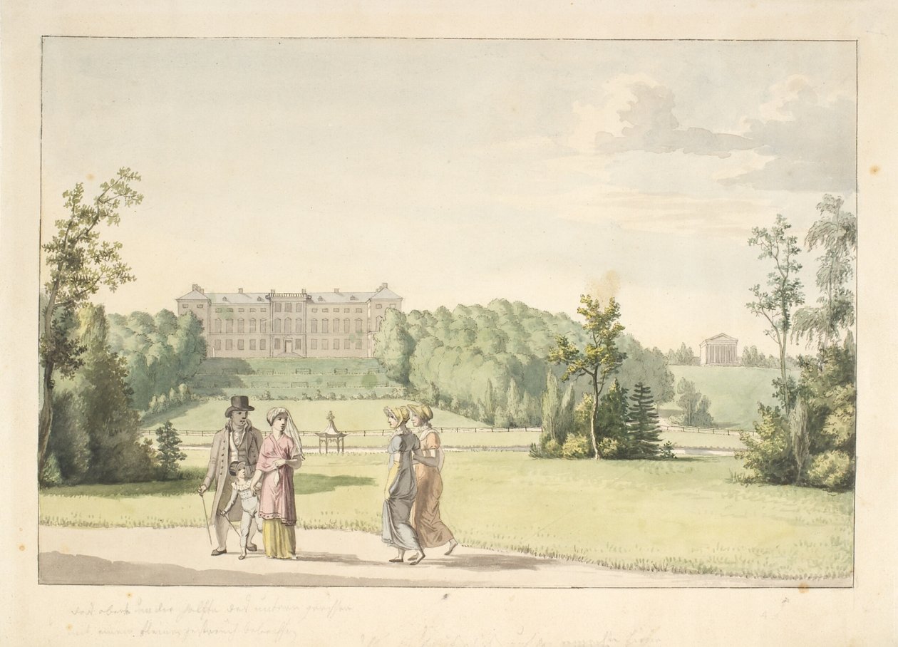 Vyhlídka ze zahrady Frederiksberg u zámku a Apisova chrámu od Christoffer Wilhelm Eckersberg