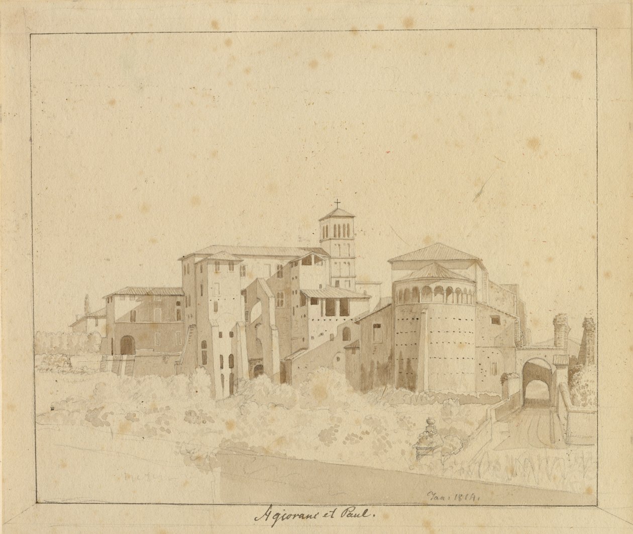 SS. Giovanni e Paolo odehrávající se mezi Piazza S. Gregorio, Řím od Christoffer Wilhelm Eckersberg