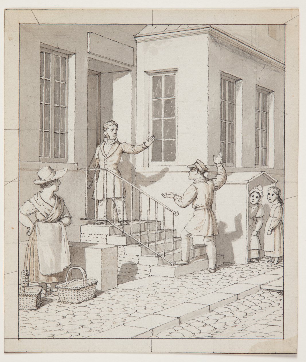 Hádka na schodech ulice. Předběžná studie pro "Lineární perspektiva aplikovaná v malířském umění", deska VII, 2 od Christoffer Wilhelm Eckersberg