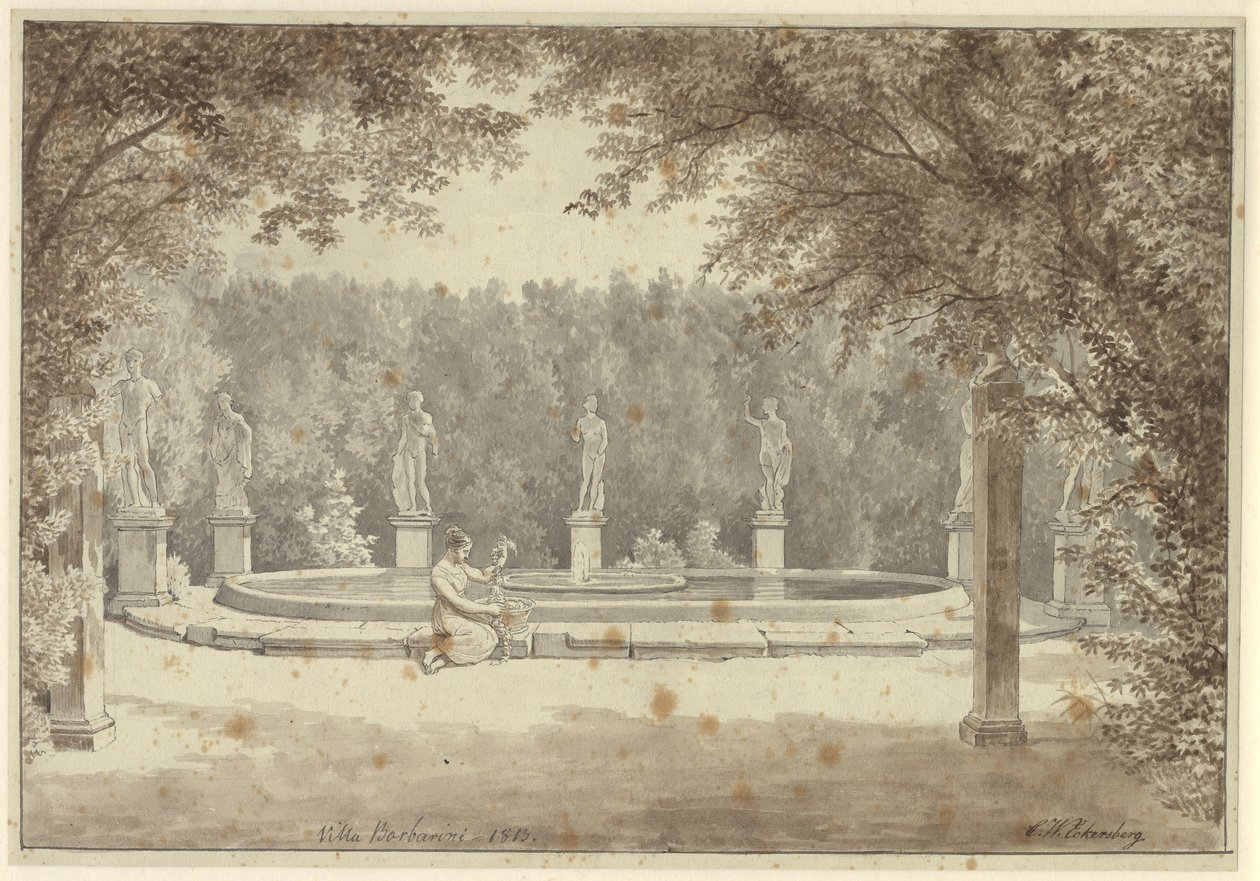 Fontána v zahradě Palazzo Barberini, Řím od Christoffer Wilhelm Eckersberg