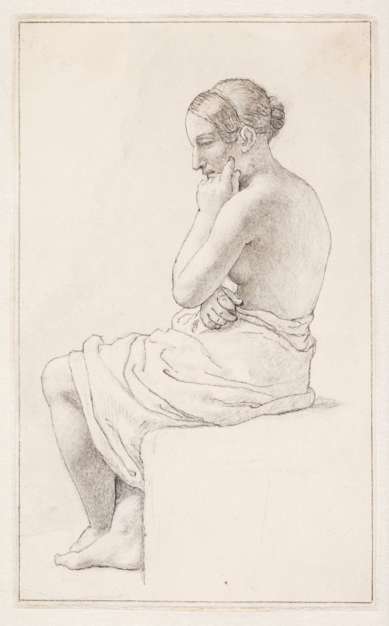Studie sedící polonahé ženy od Christoffer Wilhelm Eckersberg