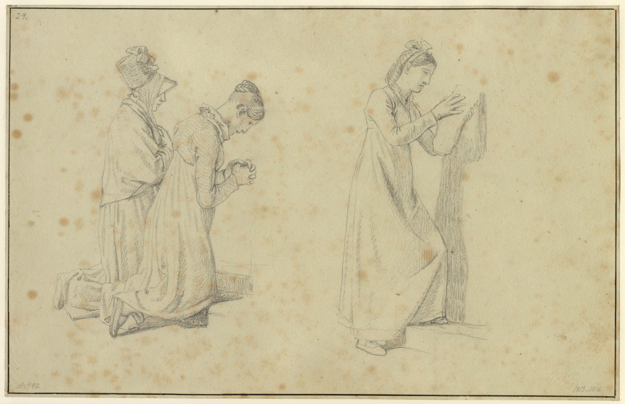 Studie stojící a dvou klečících ženských postav od Christoffer Wilhelm Eckersberg