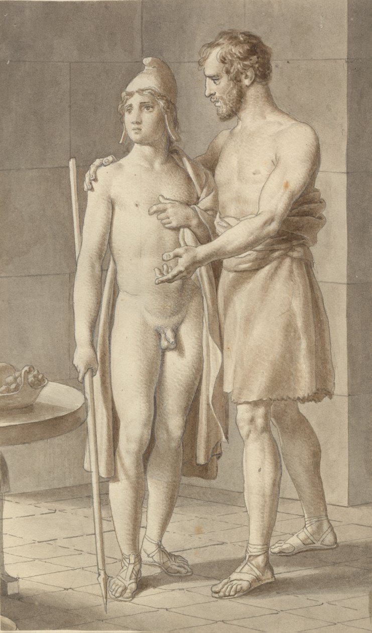 Telemachos se setkává s Odysseem v přestrojení za žebráka u pastýře Eumaia - Odyssea; fragment celé kompozice. od Christoffer Wilhelm Eckersberg
